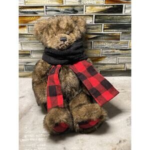 Vintage Boyds Teddy Bear Woody C. Mountainpine Black & Red Buffalo Plaid Scarf